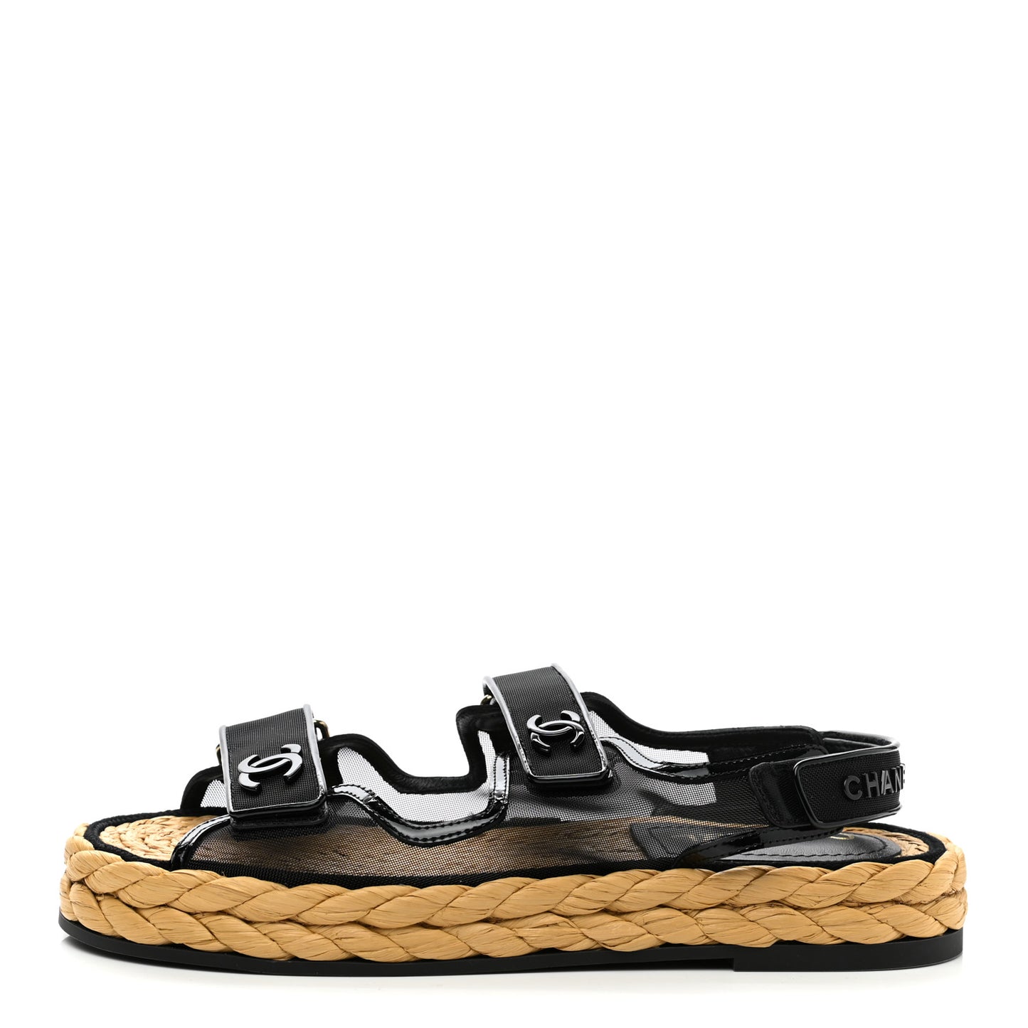 Mesh Patent Calfskin Velcro Dad Sandals 39.5 Black