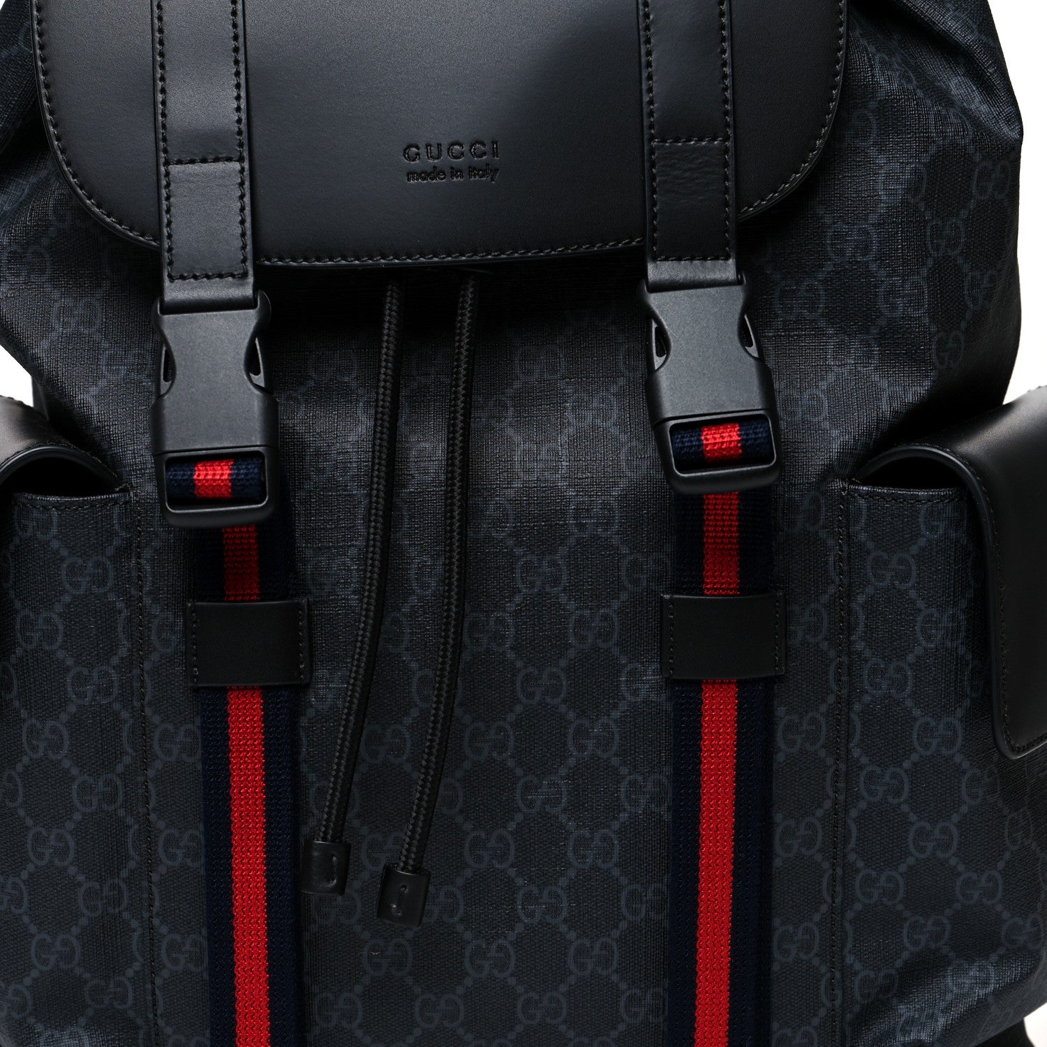 Gucci Soft GG Supreme Monogram Appia Calfskin Web Double Buckle Backpack Black 9 of 11