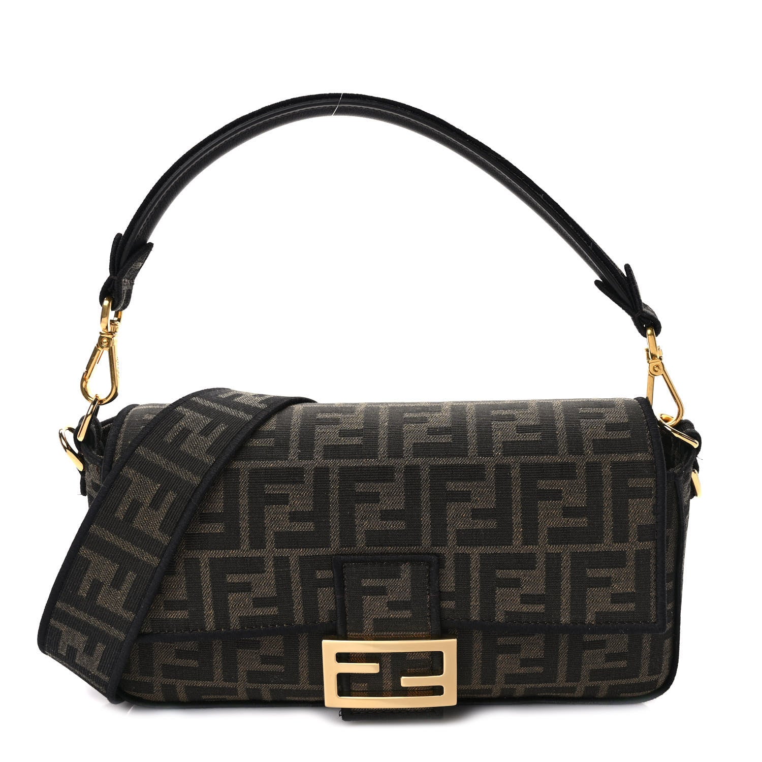 Fendi Fabric Jacquard FF 1974 Medium Baguette Tobacco Moro Black 1 of 8
