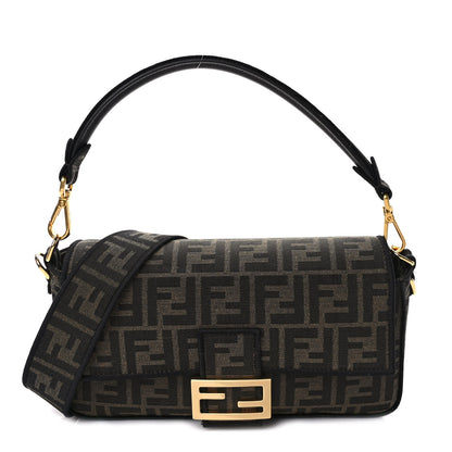 Fendi Fabric Jacquard FF 1974 Medium Baguette Tobacco Moro Black 1 of 8
