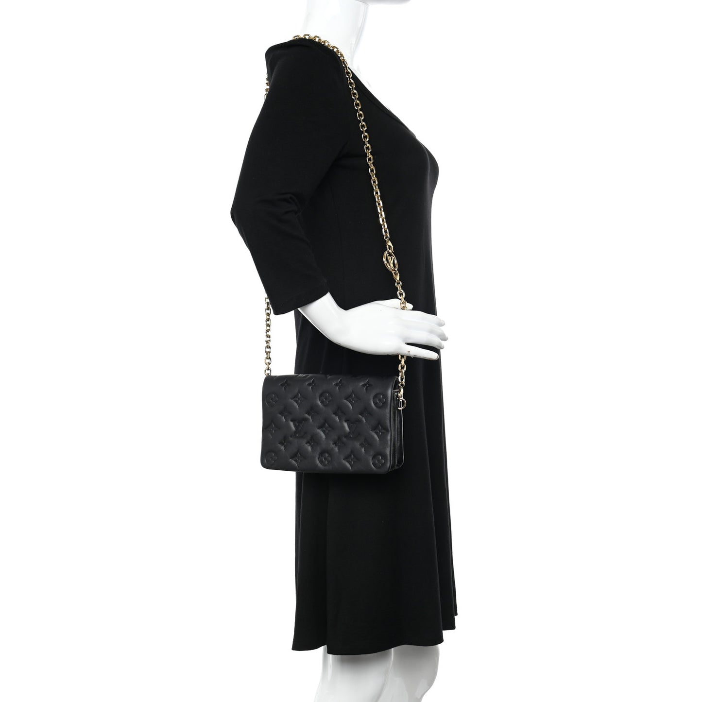 Lambskin Embossed Monogram Pochette Coussin Black