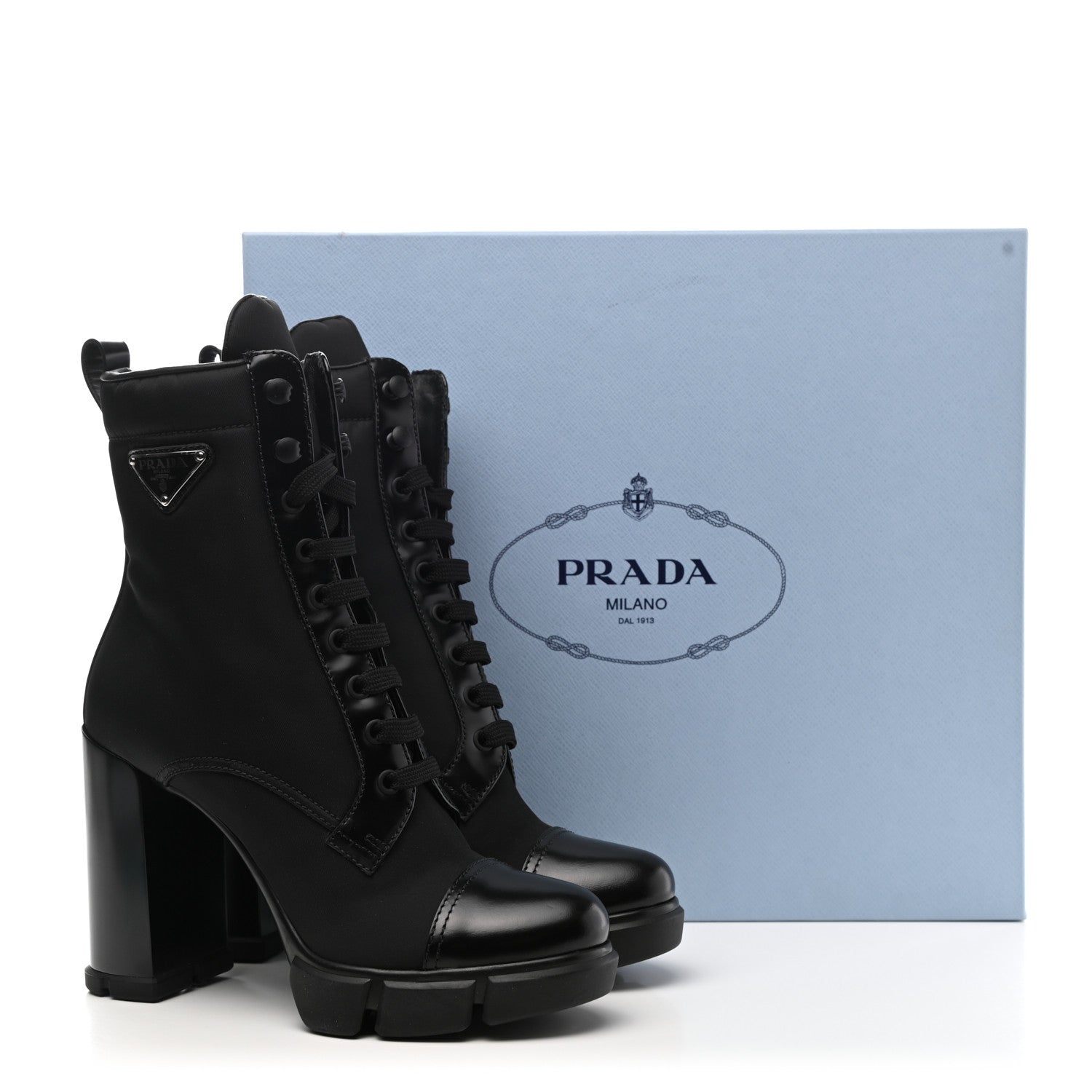 Prada Spazzolato Re-Nylon Metal Triangle Logo 110mm Ankle Boots 37.5 Black 11 of 11