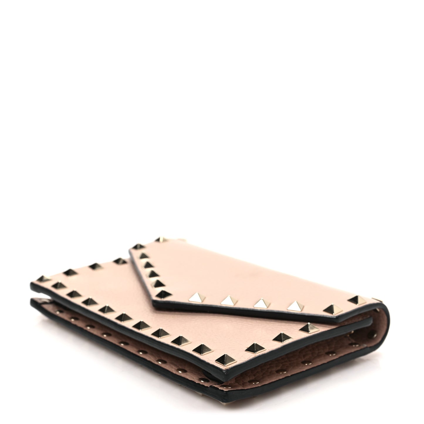 Pebbled Calfskin Rockstud Envelope Wallet on Chain Poudre
