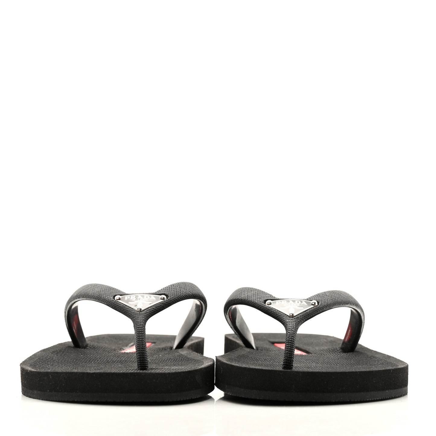 Saffiano Rubber Metal Triangle Thong Sandals 37 Black
