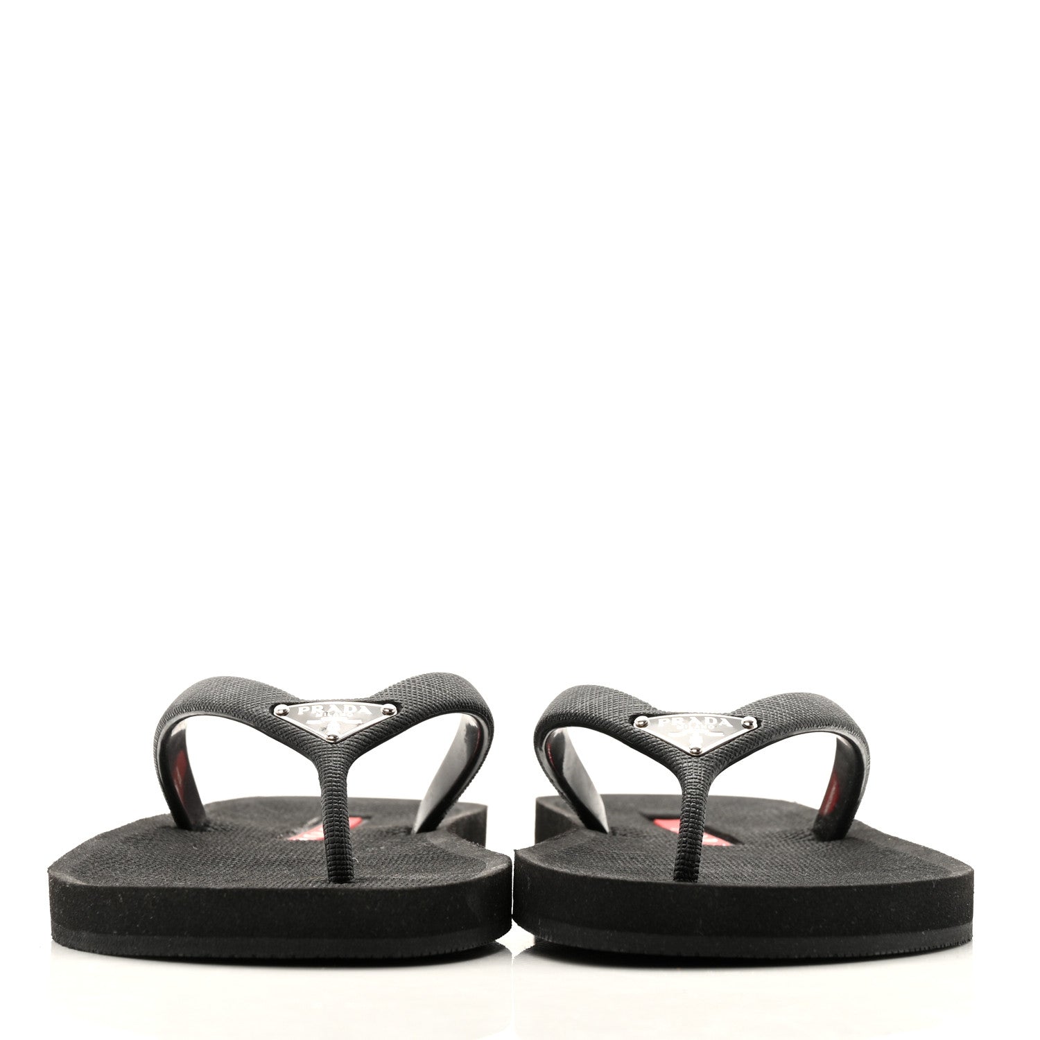 Prada Saffiano Rubber Metal Triangle Thong Sandals 37 Black 3 of 12