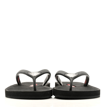 Prada Saffiano Rubber Metal Triangle Thong Sandals 37 Black 3 of 12