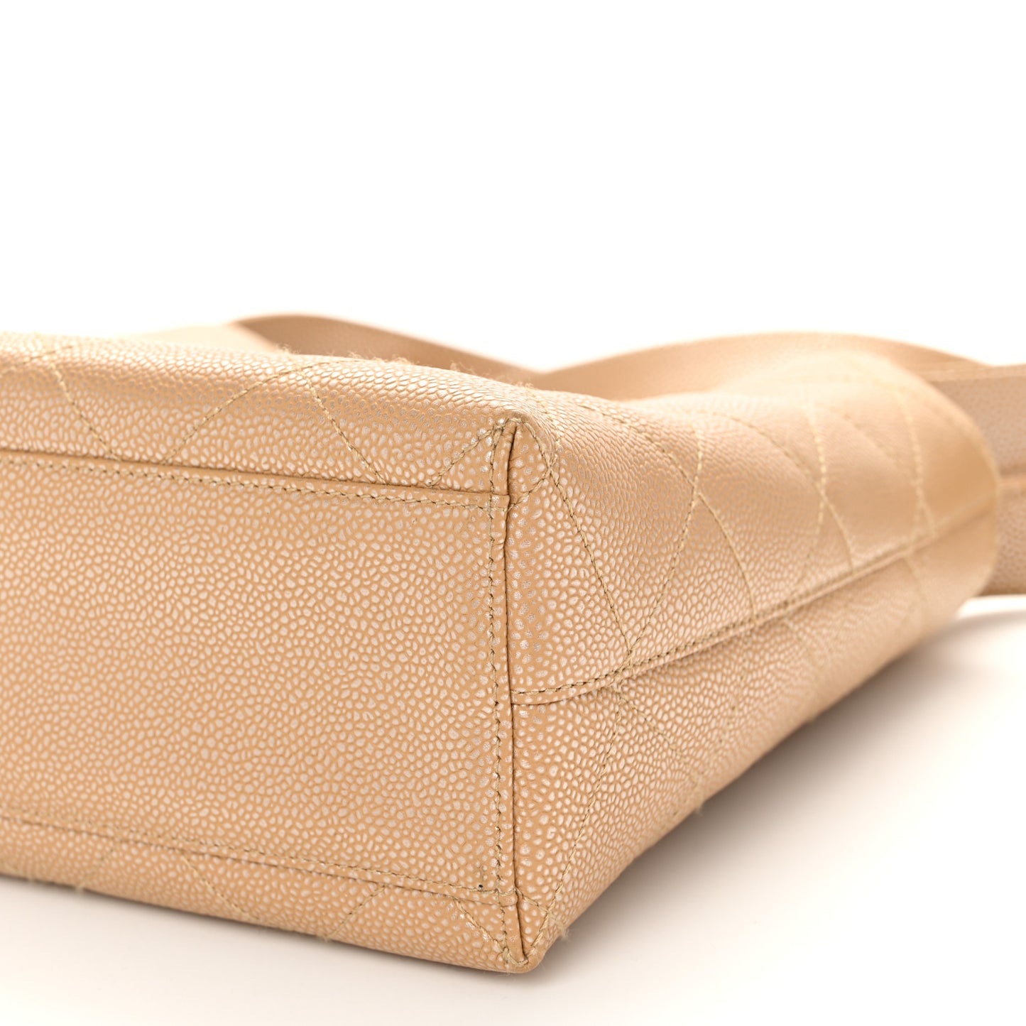Metallic Caviar Quilted Shoulder Bag Beige