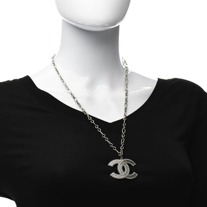 Chanel Crystal Glass CC Pendant Necklace Silver 3 of 5