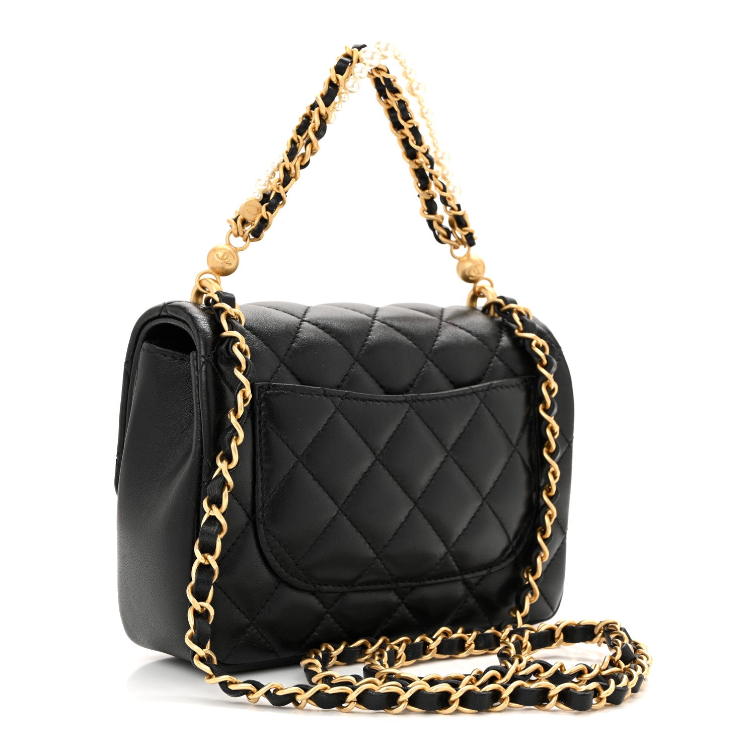 CHANEL Chanel Shiny Lambskin Quilted Pearl Twist Mini Square Flap Black