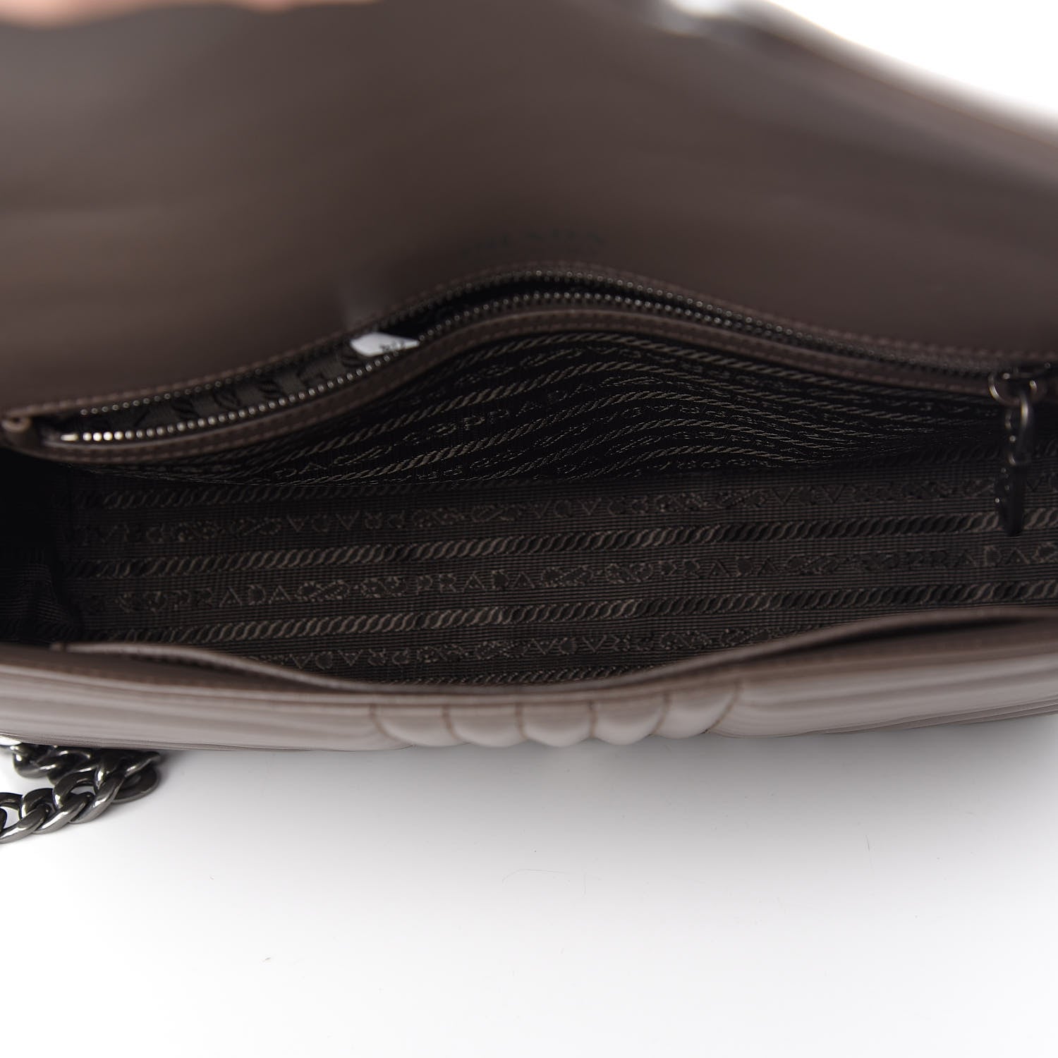 Prada Soft Calfskin Impunture Diagramme Large Chain Flap Shoulder Bag Bambu 5 of 11