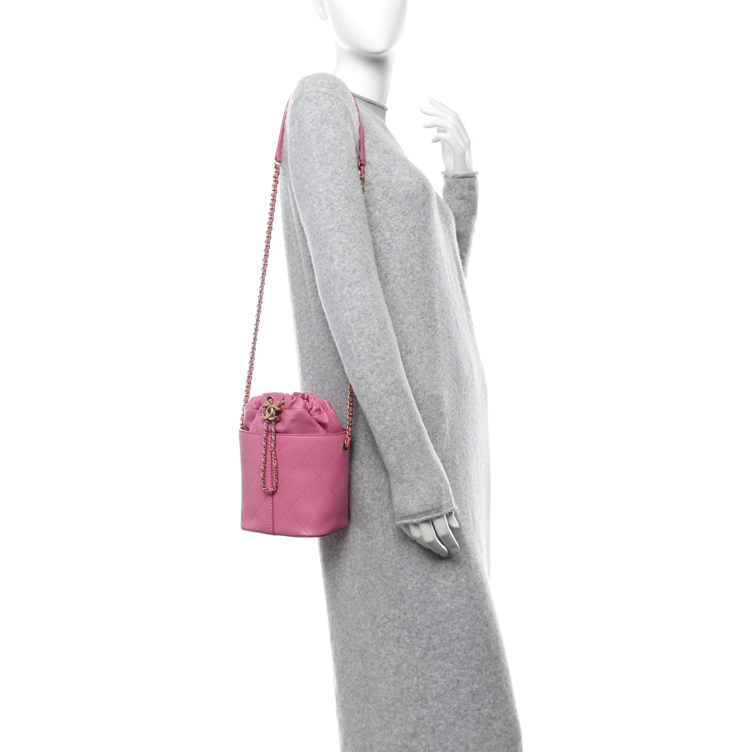 Chanel Calfskin Small CC Chain Bucket Drawstring Bag Pink 3 of 10