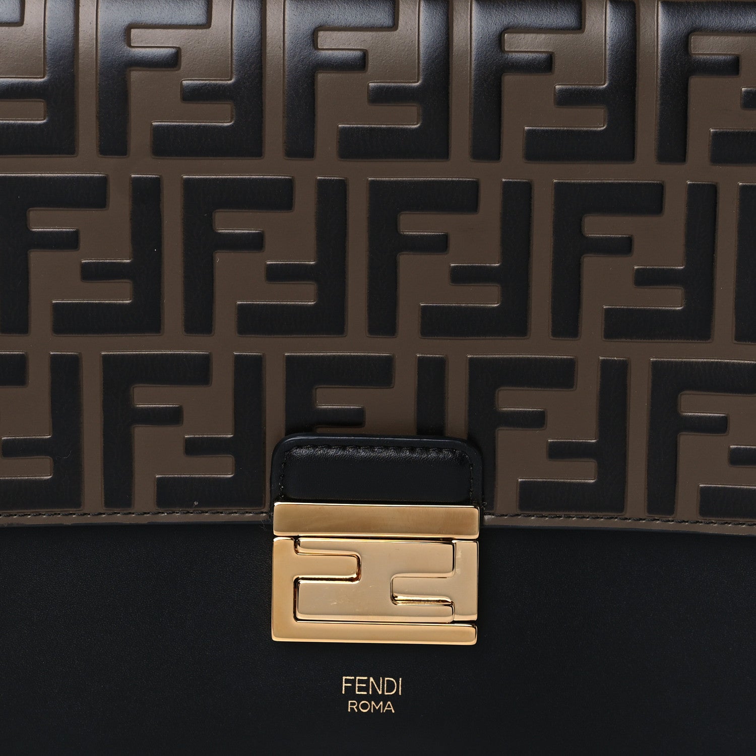 Fendi Vitello Liberty Bi-Color FF 1974 Embossed Kan U Shoulder Bag Black Maya 8 of 10