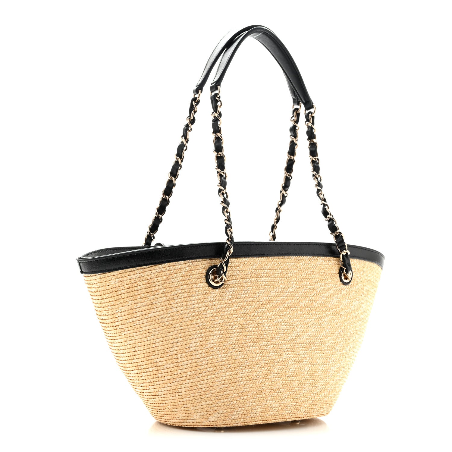 Chanel Raffia Braided Lambskin Small Shopping Tote Beige Black 4 of 12