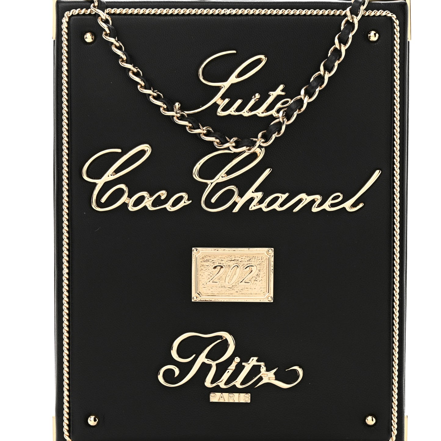 Lambskin Room Card Minaudiere Evening Bag Black Gold