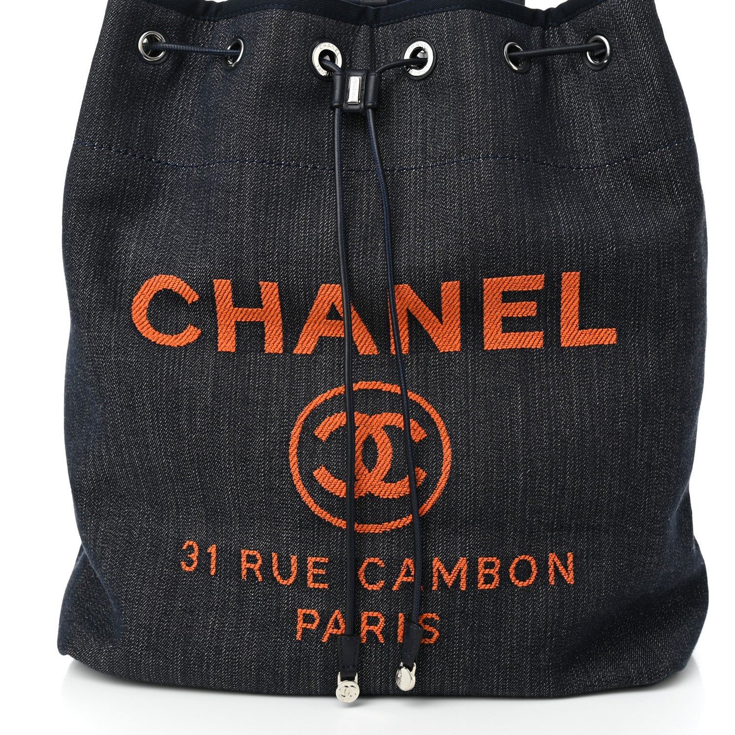 Chanel Denim Deauville Drawstring Bag Blue Orange 8 of 11