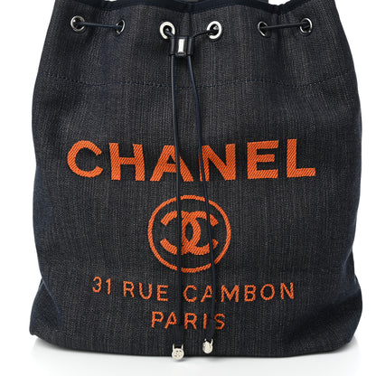 Chanel Denim Deauville Drawstring Bag Blue Orange 8 of 11