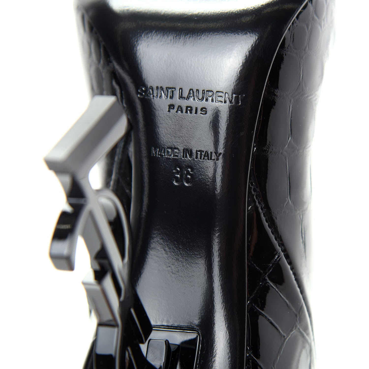Saint Laurent Alligator Embossed Patent Calfskin Opyum 110 Ankle Boots 36 Black 9 of 11