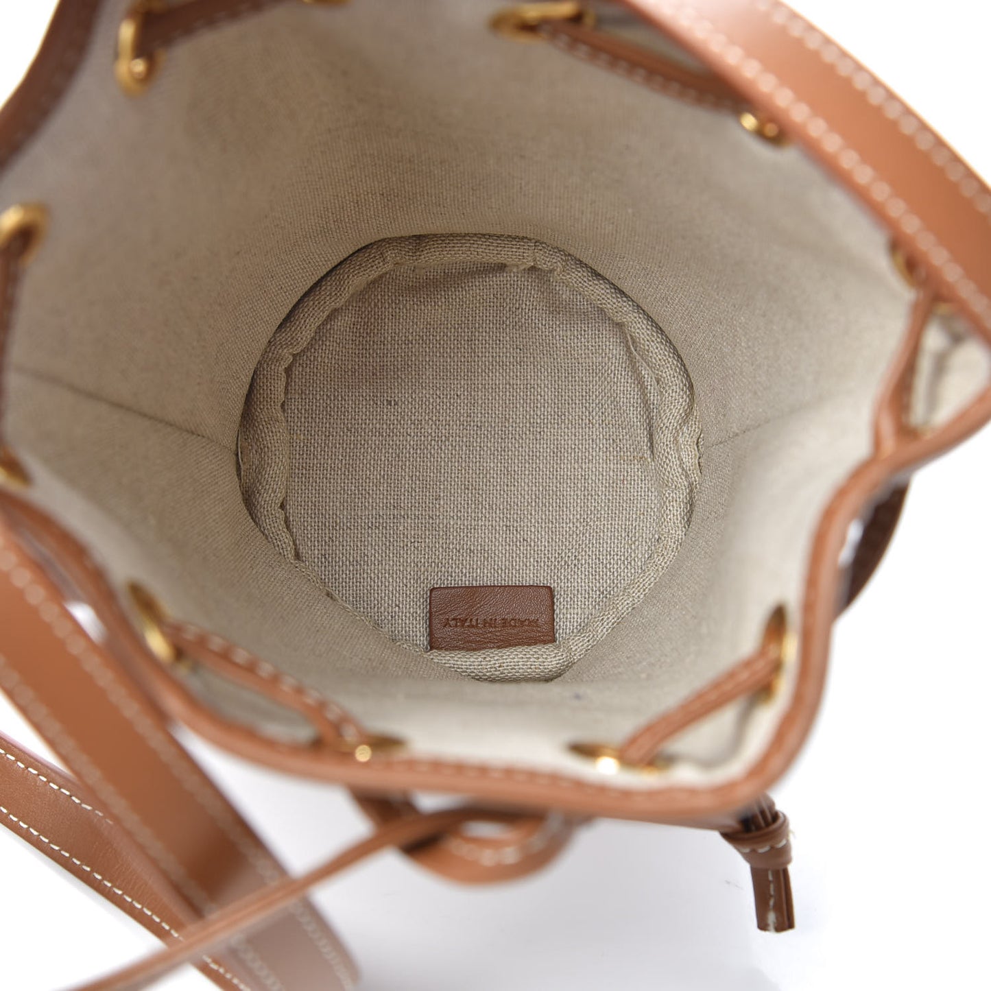 Canvas Calfskin Triomphe Embroidered Bucket Bag Fox Red