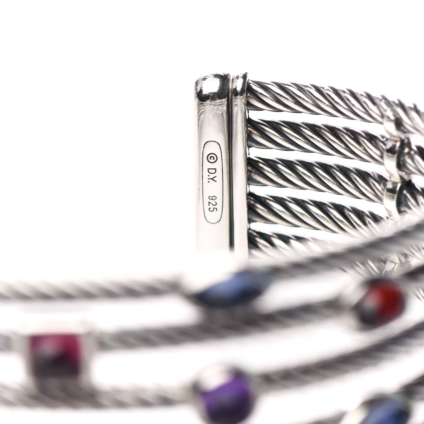Sterling Silver Garnet Iolite Amethyst Pink Tourmaline Confetti Five Row Bracelet