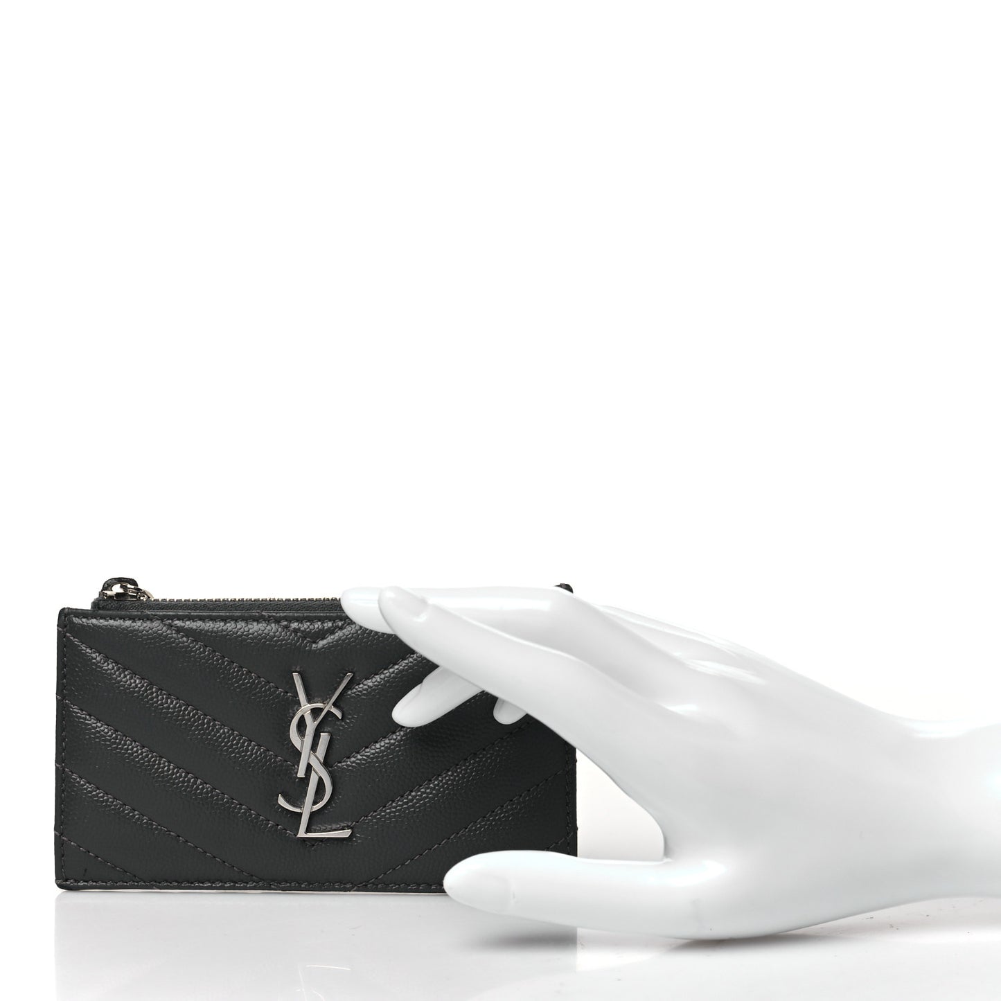Grain De Poudre Matelasse Chevron Monogram Fragments Zippered Card Case Fog