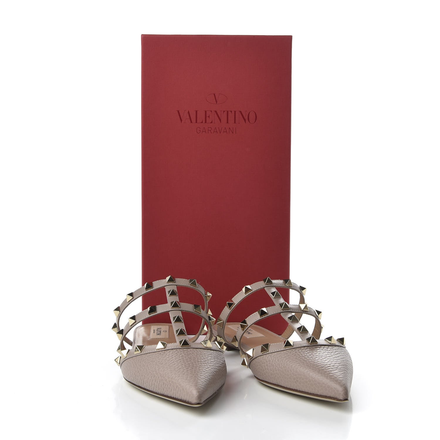 Valentino Garavani Pebbled Calfskin Rockstud Flat Cage Mules 39 Poudre 10 of 10