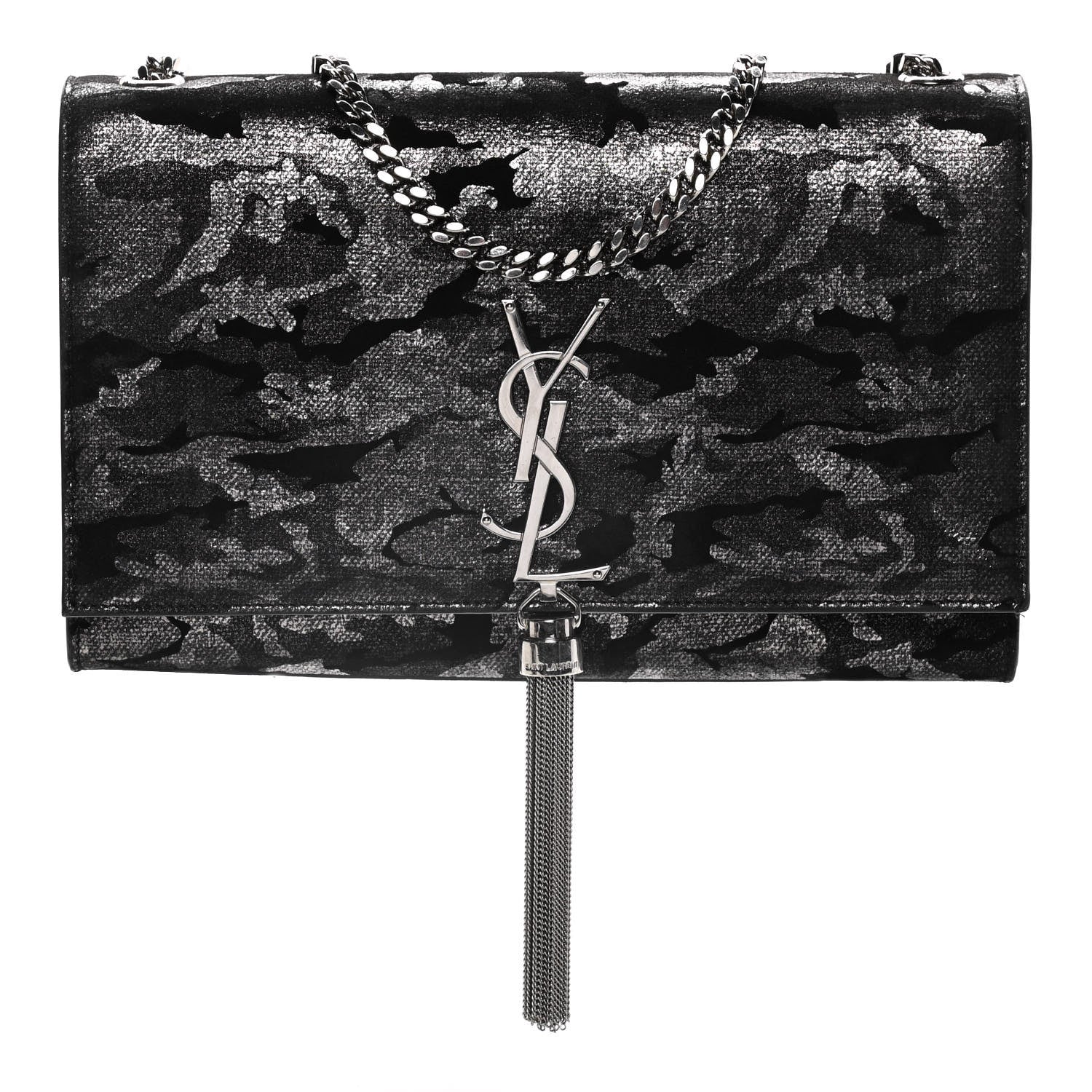 Saint Laurent Metallic Fabric Camouflage Medium Classic Monogram Kate Tassel Satchel Black 1 of 12