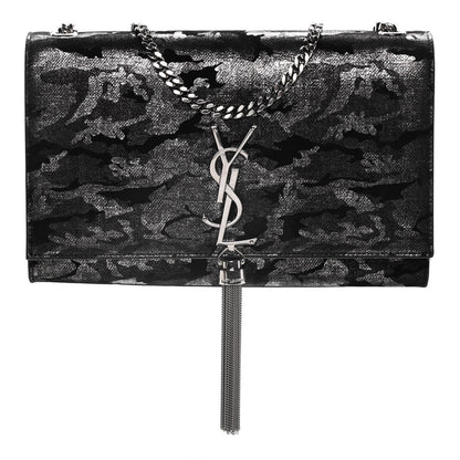 Saint Laurent Metallic Fabric Camouflage Medium Classic Monogram Kate Tassel Satchel Black 1 of 12