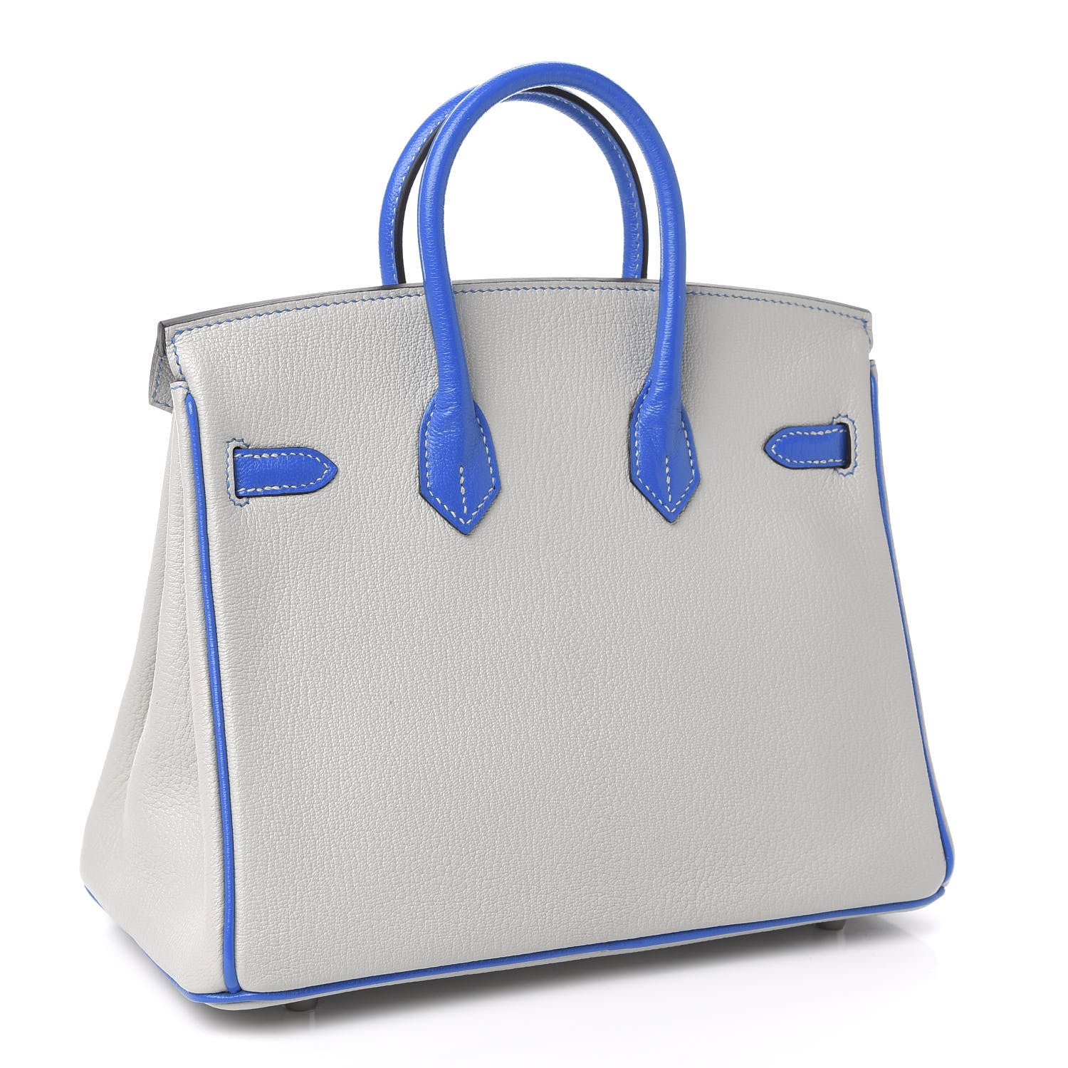Hermes Chevre Mysore Horseshoe Birkin 25 Gris Perle Bleu Hydra 3 of 11
