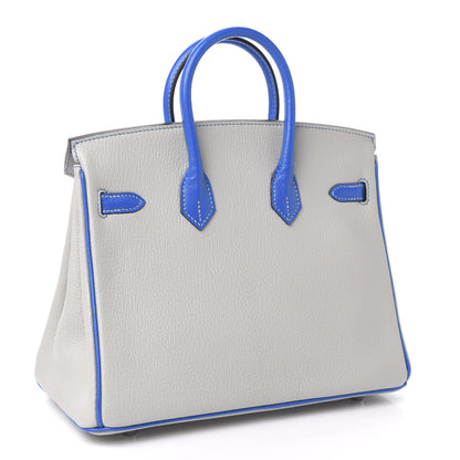 Hermes Chevre Mysore Horseshoe Birkin 25 Gris Perle Bleu Hydra 3 of 11