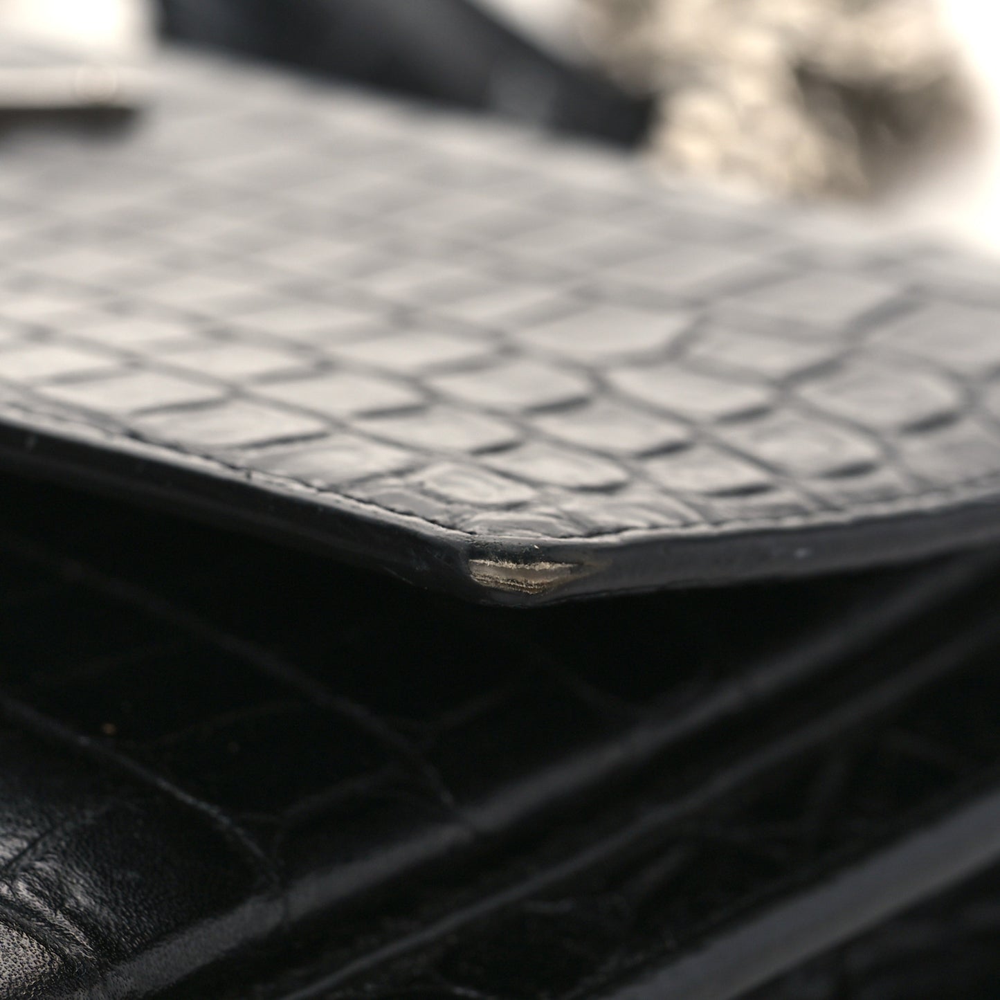 Calfskin Crocodile Embossed Medium Monogram Sunset Black