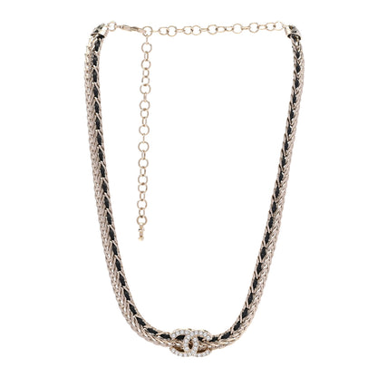 Chanel Metal Lambskin Crystal Chain CC Necklace Black Gold 3 of 6