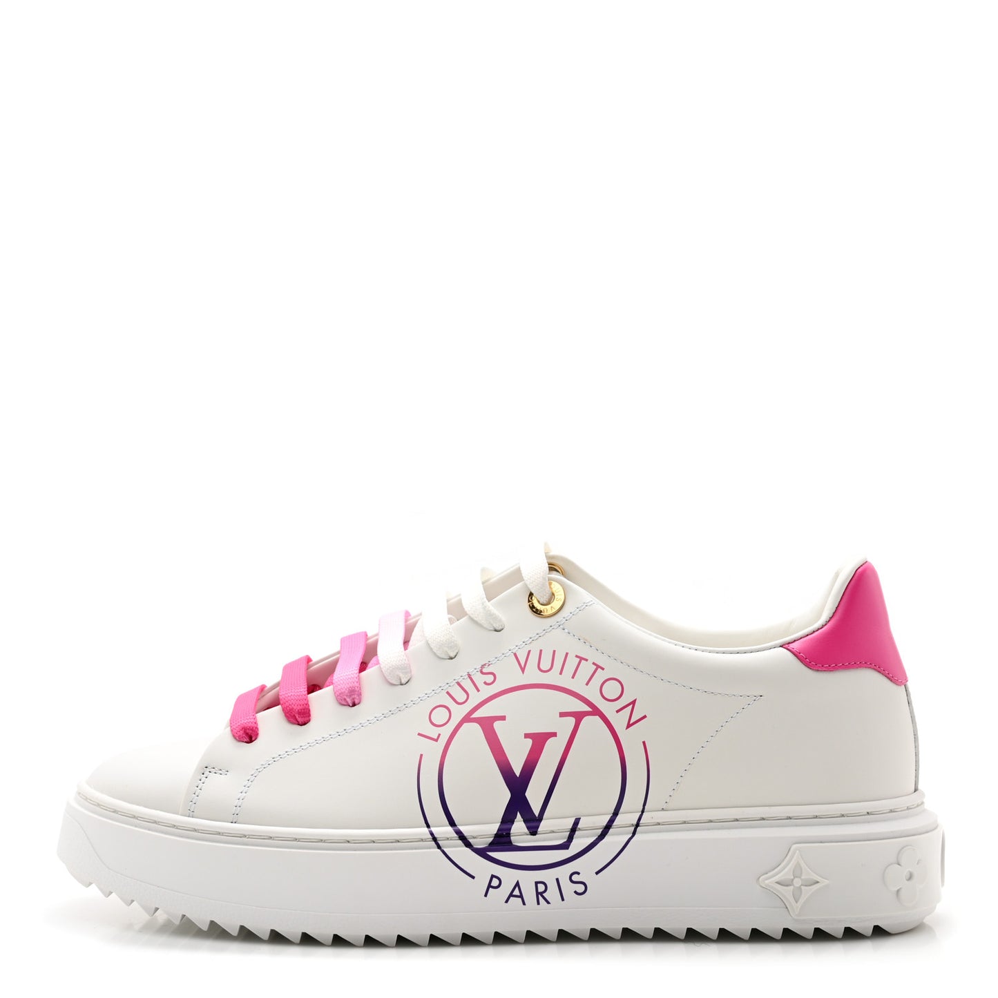 Calfskin LV Circle Printed Time Out Trainers 39.5 Fuchsia Pink
