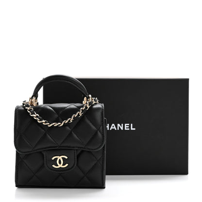 Chanel Lambskin Quilted Top Handle Flap Clutch With Chain Black 12 of 12