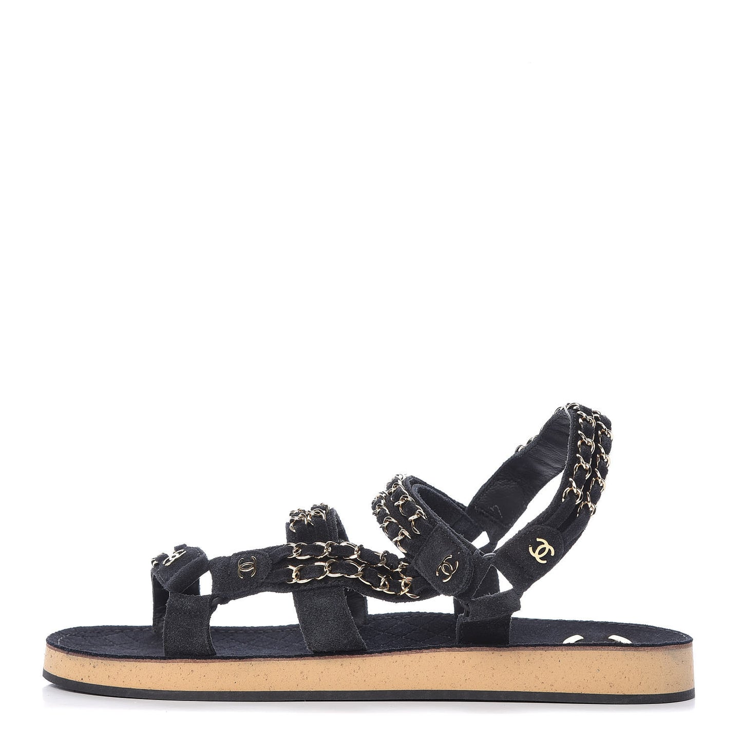 Suede Chain Flat Sandals 41 Black