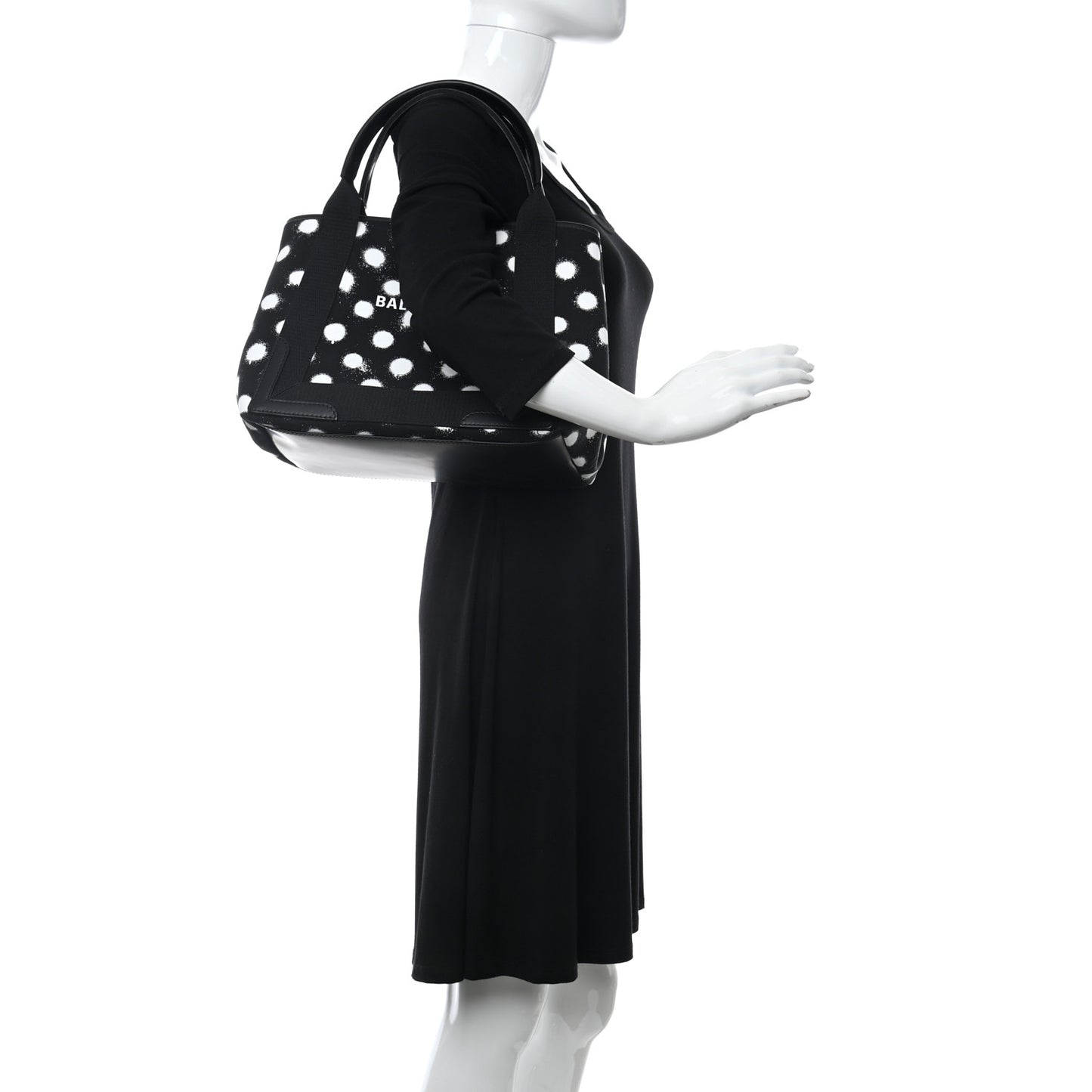 Cotton Canvas Spray Polka Dot S Navy Cabas Black White