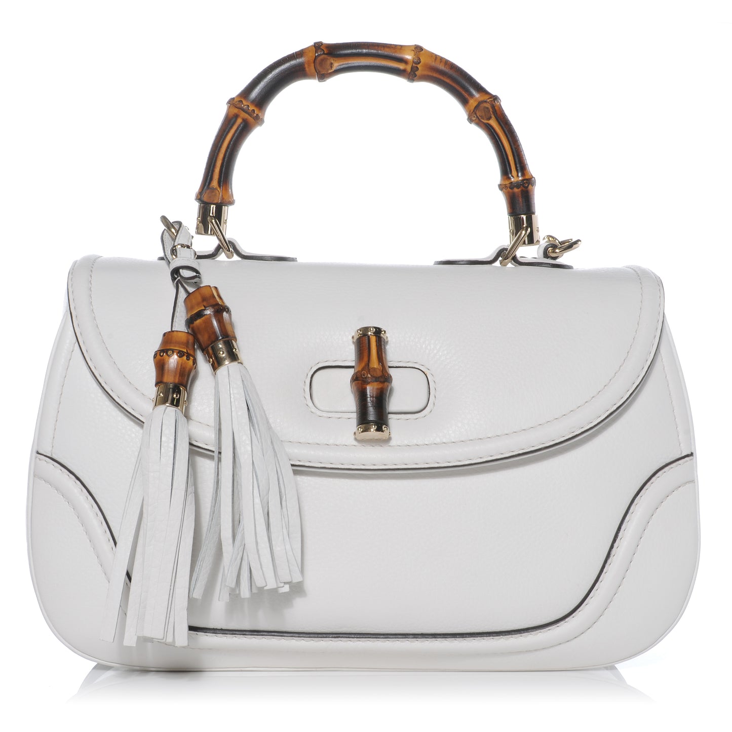 Pebbled Calfskin Large New Bamboo Medium Top Handle Bag White