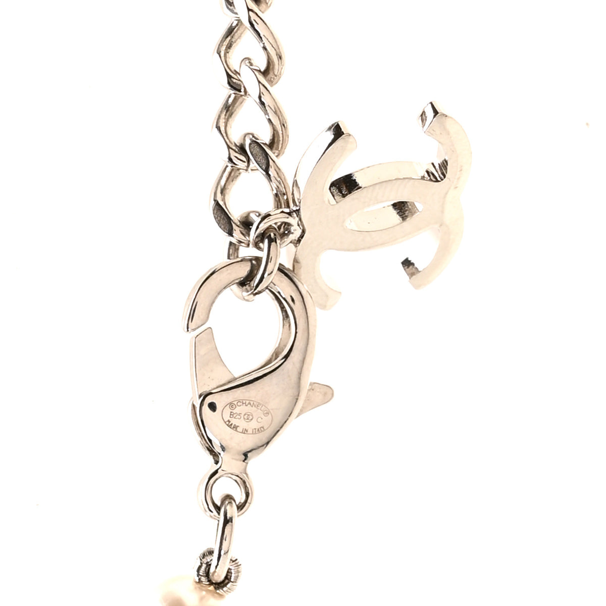 Pearl Resin CC Long Necklace Pearly White Silver