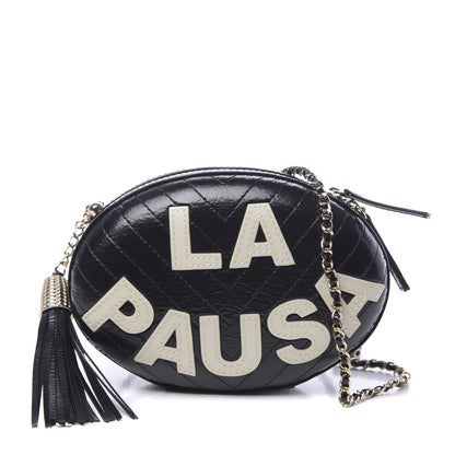 Chanel Lambskin Embroidered Chevron Quilted La Pausa Tassel Clutch Black 1 of 10
