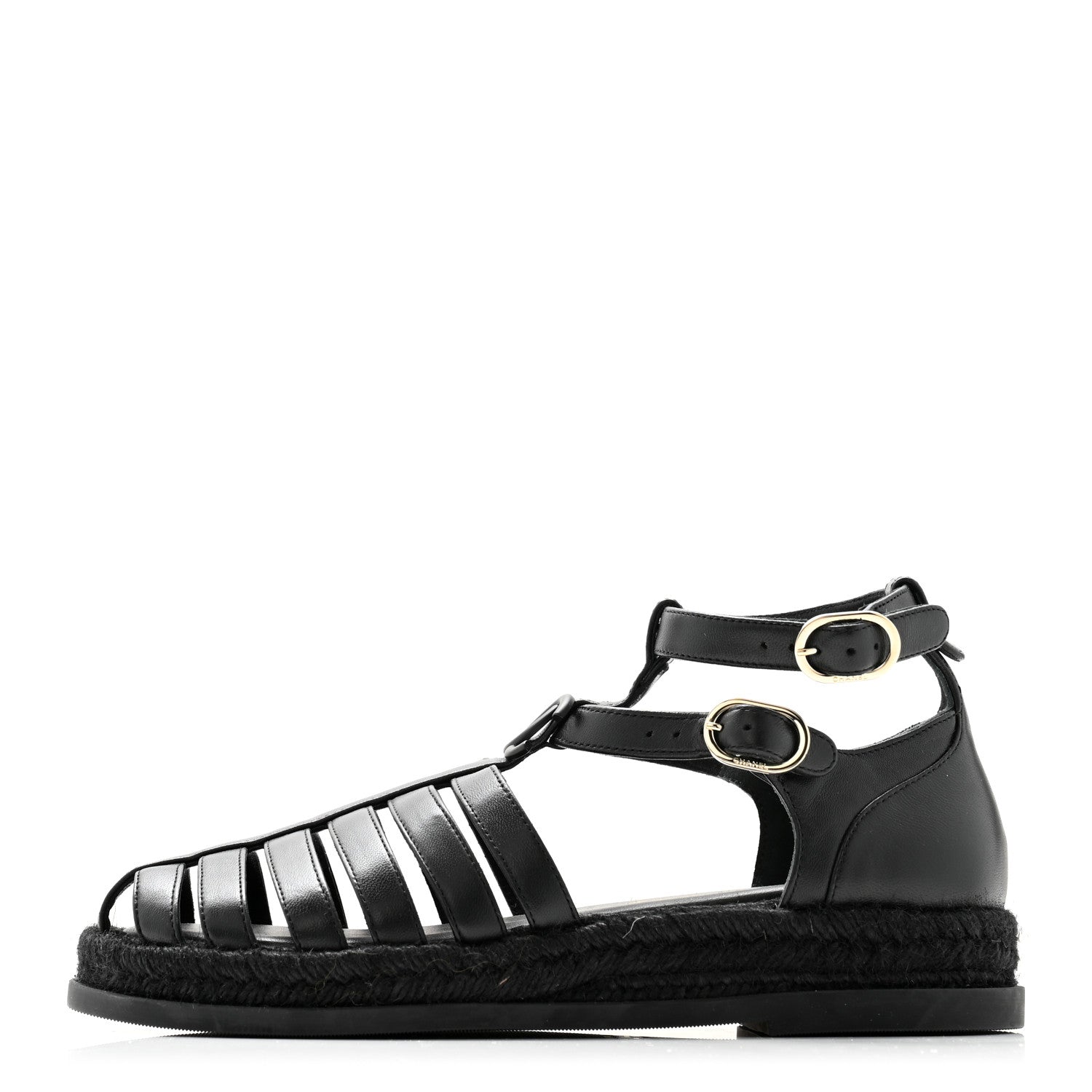 Chanel Lambskin Espadrille Sandals 37 Black 1 of 9