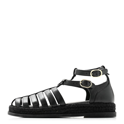 Chanel Lambskin Espadrille Sandals 37 Black 1 of 9