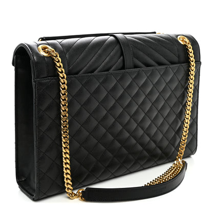 Saint Laurent Grain De Poudre Textured Mixed Matelasse Large Triquilt Monogram Satchel Black 3 of 10