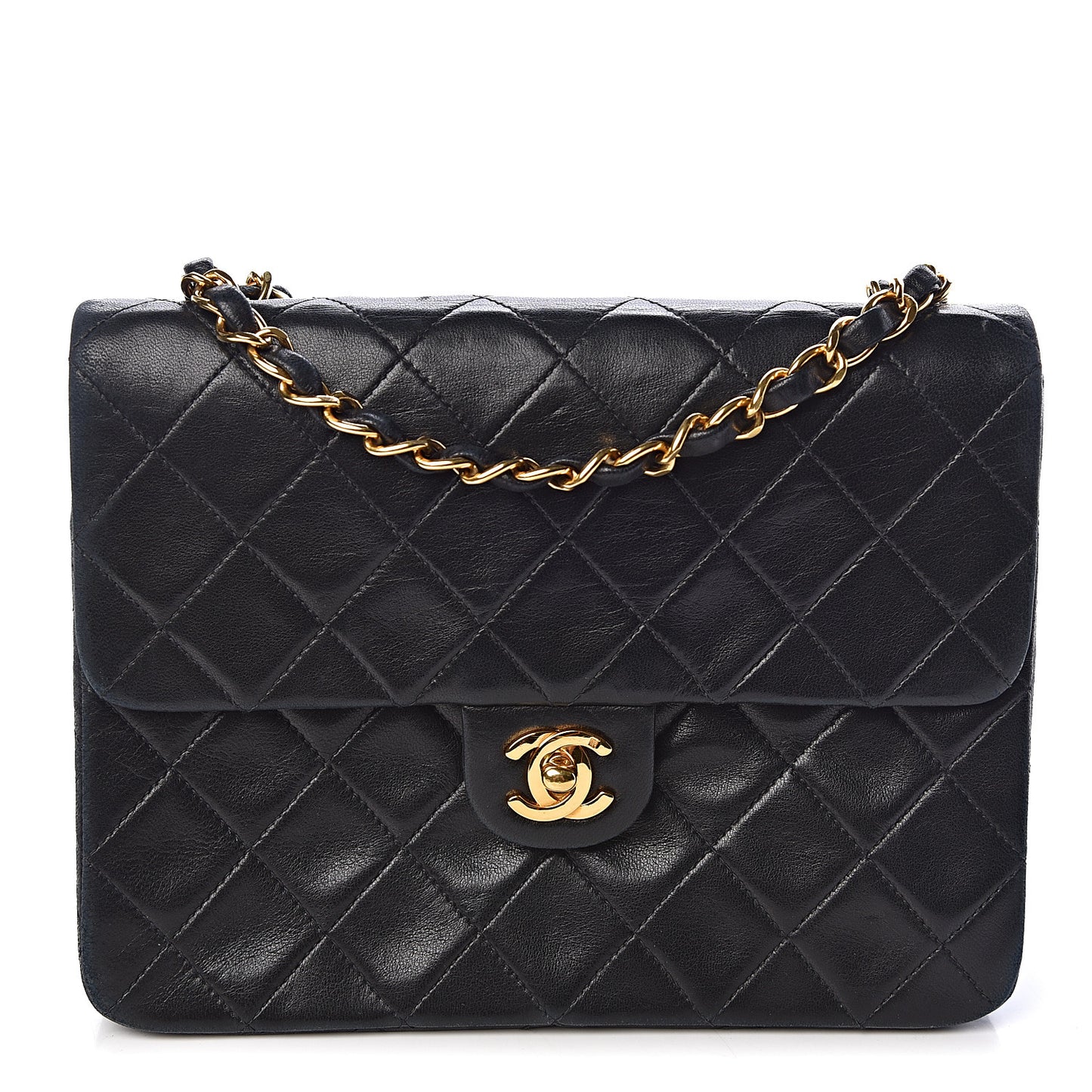 Lambskin Quilted Mini Square Flap Black