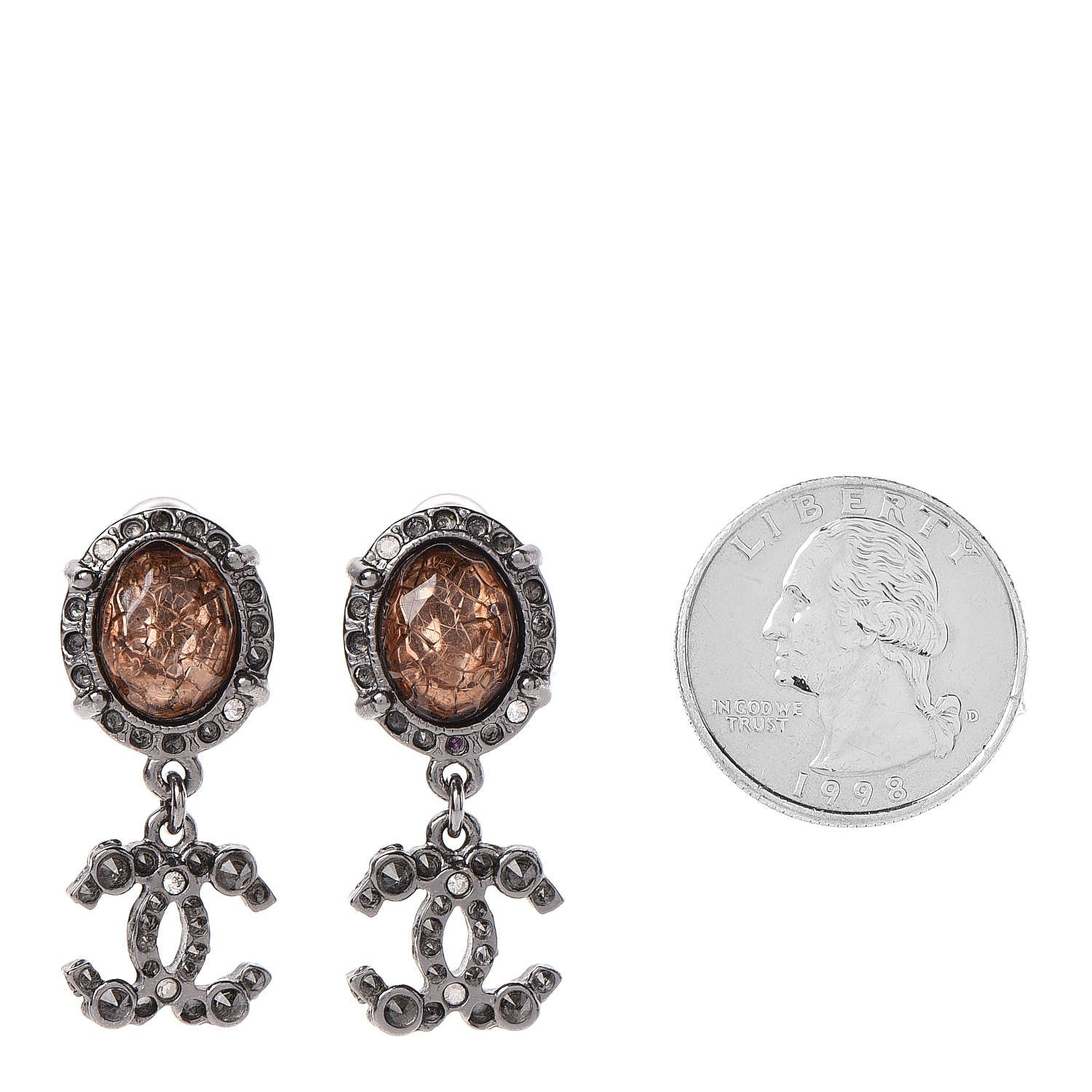 Chanel Resin CC Drop Clip On Earrings Grey 2 of 4