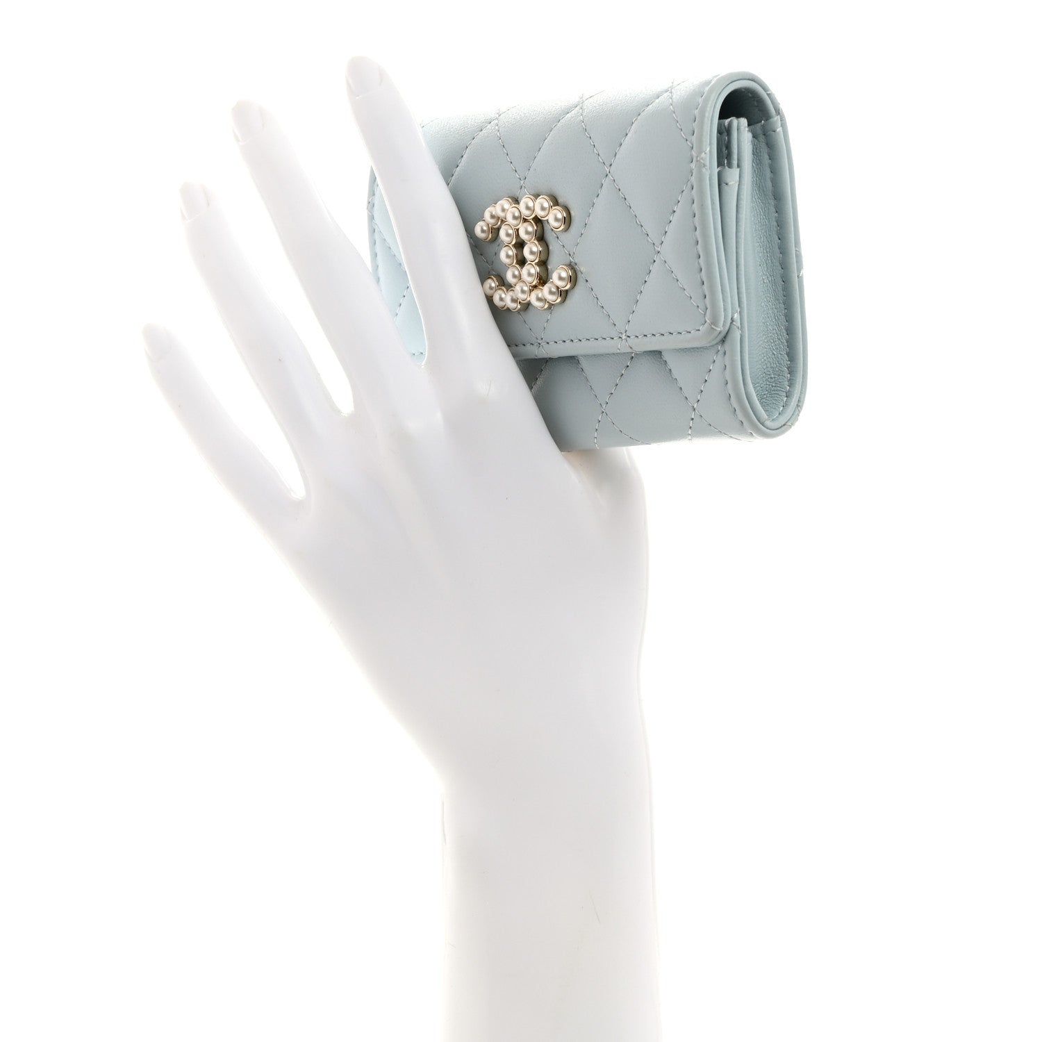 Chanel Lambskin Quilted Pearl CC Chanel Flap Card Holder Light Blue 2 of 9