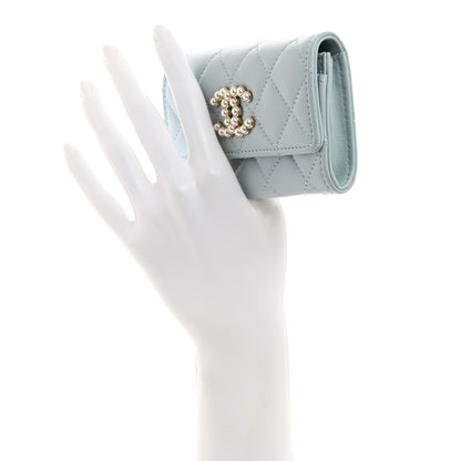 Chanel Lambskin Quilted Pearl CC Chanel Flap Card Holder Light Blue 2 of 9