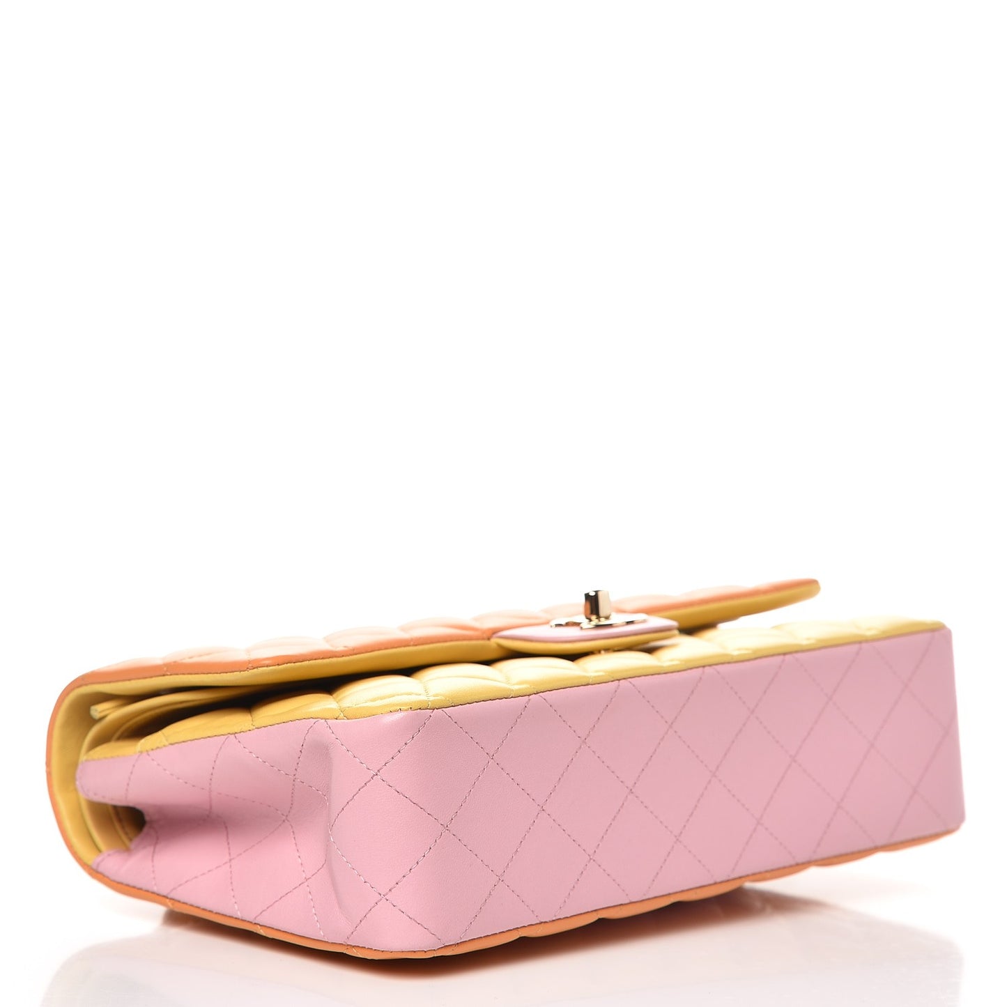 Lambskin Quilted Tri-Color Medium Double Flap Orange