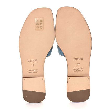 Hermes Denim Canvas Oran Sandals 37 Bleu Clair 5 of 9