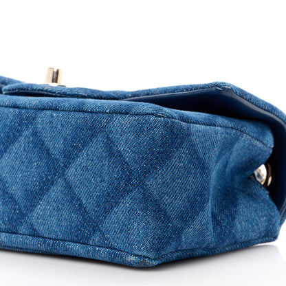 Chanel Printed Denim Quilted Mini Rectangular Flap Dark Blue 10 of 11