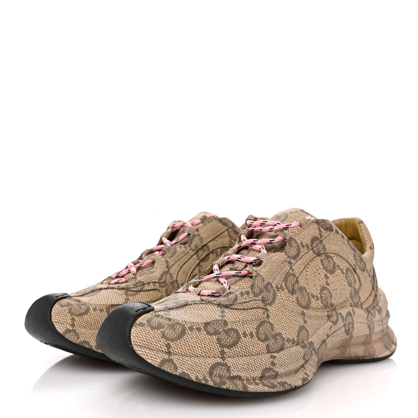 Ultralight Plume Calfskin Monogram Printed Womens Gucci Run Sneakers 39 Beige Ebony