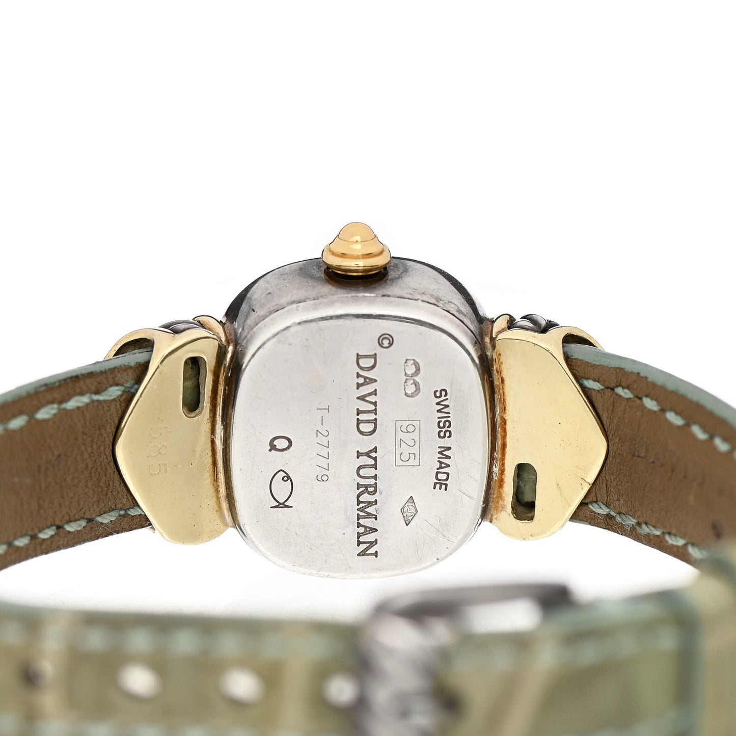 Sterling Silver 14K Yellow Gold Alligator Blue Topaz Mother of Pearl 21mm Classic Quartz Watch